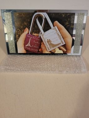 NIB Verdici Design Mirrored Glass Picture Frame 5x7 with Glitter Panels